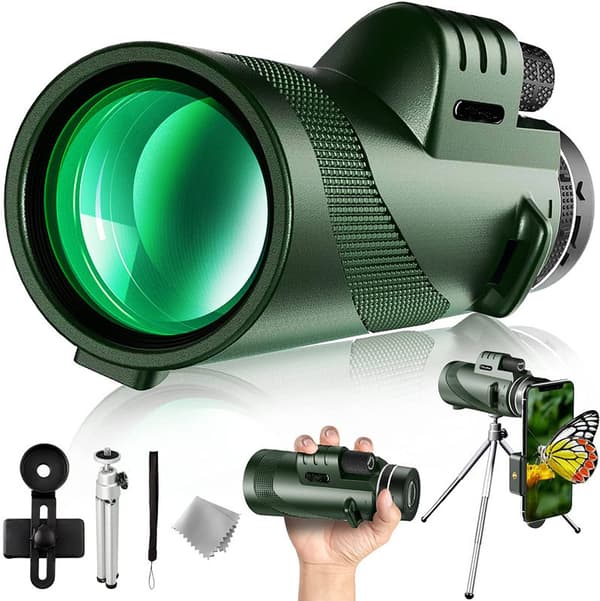 80x100 HD Monokulärt Teleskop – Hög Förstärkning – Med Smartphoneadapter – För Natur, Fåglar, Camping & Jakt – Grön