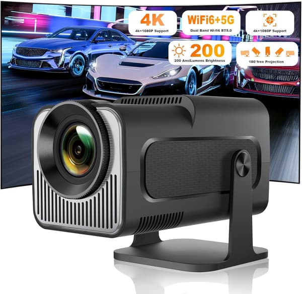 projektor, HY320 projektor, stöder 4K 1080P dual-band WIFI6 5G trådlös 5.0 Bluetooth Android 11. 180° roterbar, automatisk keystone-korrigering