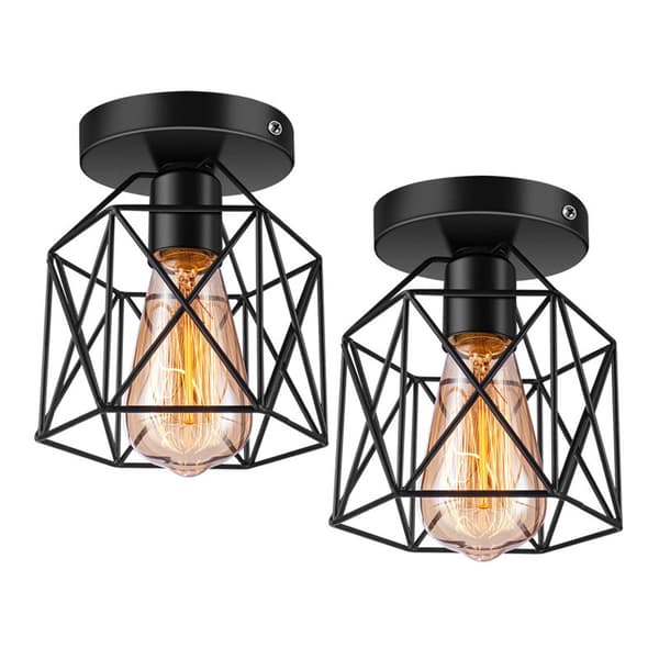 2-delad halvt infälld taklampa - Retro svart industriell design - Svartmålad metall - För hall, trappor, sovrum, kök