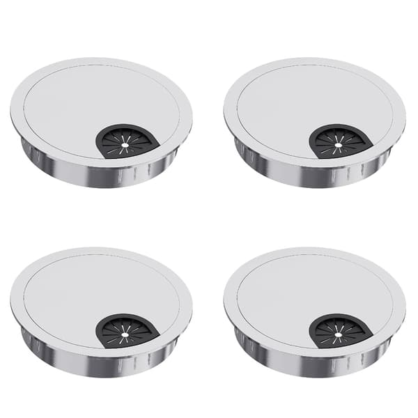 4-delat set 60 mm kabelhanteringssystem med vridlås | Silver | Elegant kabelhanteringssystem i galvaniserad legering | Organizer för kontor och arbets