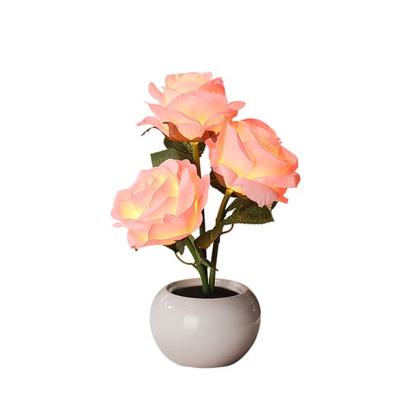 Pink Rosenlampe – LED Kunstige Blomster – Trådløs Touch Lampe – Valentins Natlampe