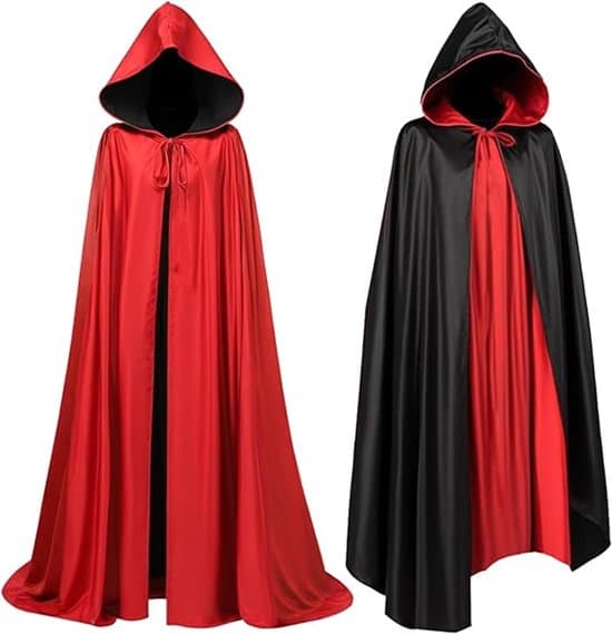 Rød Halloween-kappe - Halloween cosplay-kostume - Unisex vendbar hættekappe - kåbe - Dødens kappe - vampyrkappe - Sort og rød dobbelt - Rød