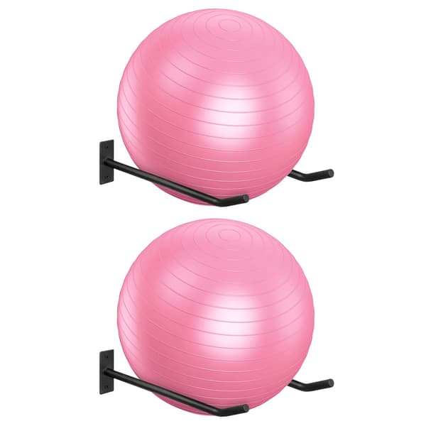 Väggmonterat ställ för träningsboll i metall (2-pack), svart yogabollställ, stabilt ställ för yogabollar i hemmagym eller studio