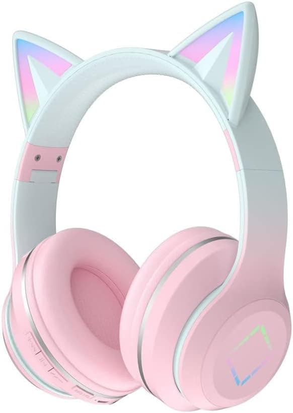 Hörlurar för barn, Bluetooth-hörlurar med kattöron och mikrofon, trådlösa hörlurar för flickor, TF-kort, 3,5 mm ljud