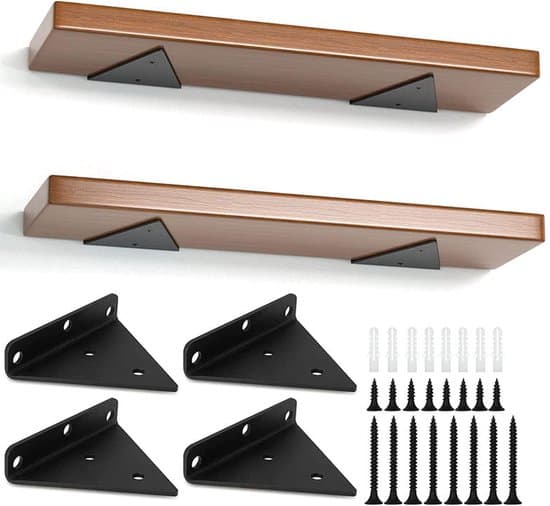 Trekantede Hyldebeslag - Flydende Væghyldeholdere - Sæt med 4 - Industrielt Design til DIY Åbne Hylder - Skruer Inkluderet - Sort - 10*8 cm
