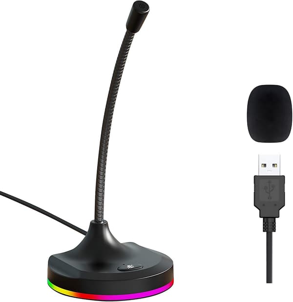 USB-dator mikrofon med mute-knapp och RGB-belysning - Plug & Play-mikrofon - Möten - Spel - YouTube - Stationär PC-mikrofon - Mac/Windows - Svart
