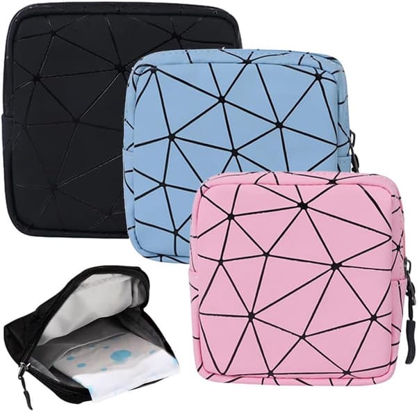 3-pak menstruationsposer til teenagepiger - hygiejnebindsposer - små kosmetikposer med lynlås - bærbar lynlås - piger - 13x13cm - 3-pak