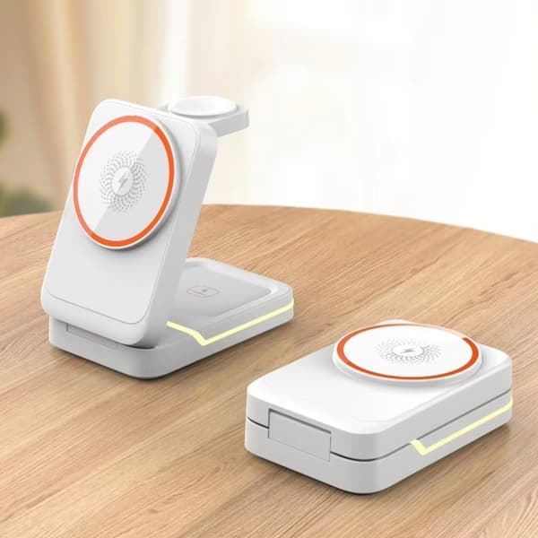 3-i-1 MagSafe-laddning – för och Pro 2/3 med snabb ställning Apple Watch iPhone Station AirPods (vit) Magnetisk trådlös kompatibel