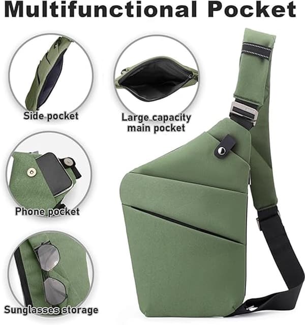 Stöldskyddad Crossbody-väska – Resväska med stor kapacitet – Lätt bröstväska för resor, sport och daglig användning – Unisex axelväska