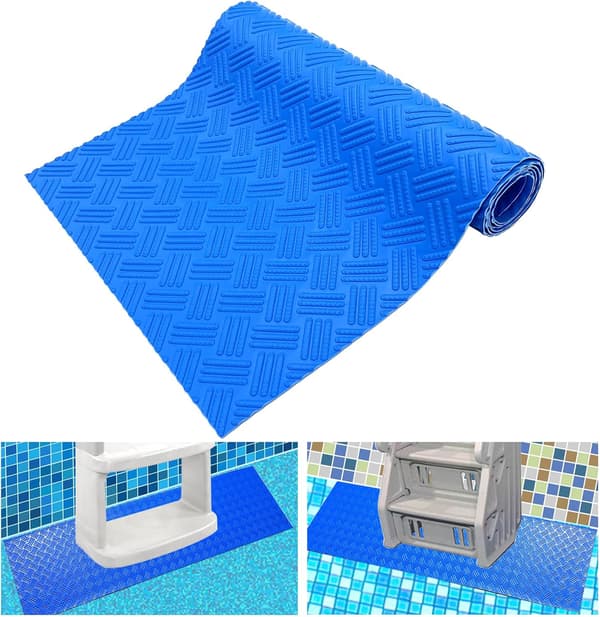 Poolstege Matta - Skyddande poolstegmatta med halkfri textur, blå medelstor poolstegmatta, 36 tum x 9 tum