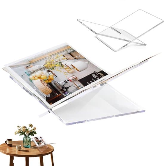 Bokstöd - Kokboksställ - Lutande Bokställ - Transparent Akryl Bokställ - 28x11x15.5 cm - För köksöar, soffbord och skåp