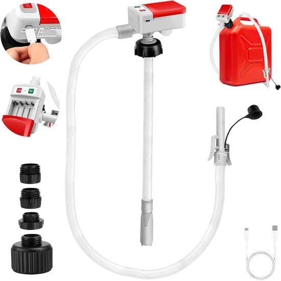 Elektrisk Sifonpumpe med Auto-Stop Sensor - Brændstofpumpe til Jerrycans - USB-C & Batteridrevet - 12 L/min - Inkluderer 4 Adaptere - Til Benzin, Dies