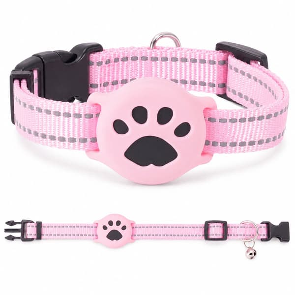 Ingen abonnement GPS-tracker til katte - Katte sporingssystem med halsbånd (28-39 cm) - Vandtæt IP68 - Virker med Apple Find My & Android - Pink