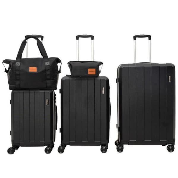 Set med 5 Resväskor, väska 75cm-66cm-55cm + vikbar reseväska + sminkväska, SVART