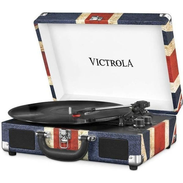 VICTROLA vintage bärbar vinyl skivspelare - brittisk flagga - 33/45/78 rpm