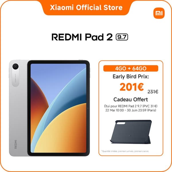 REDMI Pad 2 9.7, 4+64 GO, Silver, 9,7 tum (24,51 cm) 2K-skärm med 120 Hz och kristallklar skärpa