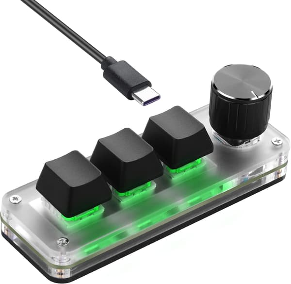 Mini programmerbart mekanisk tastatur med 3 taster og 1 kontrolknap til makrogenveje | PC-opsætning til brug med flere enheder