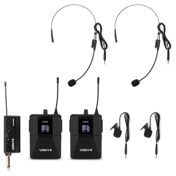 Vonyx WM552B – Dubbelt bodypack-mikrofonset med 10 kanaler – Plug & Play – UHF