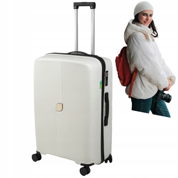 Resväska stor vit på hjul - elegant, lätt och rymlig väska för flygplan Wowbag 7918 L vit