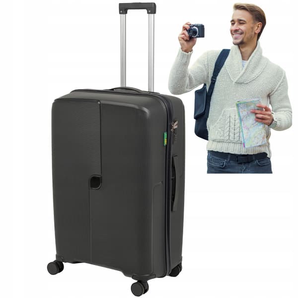 Suuri tummanharmaa matkalaukku pyörillä - elegantti, kevyt ja tilava matkalaukku lentokoneeseen Wowbag 7918 L tummanharmaa