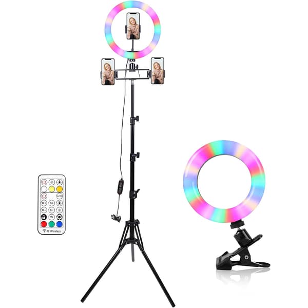 Ring LED USB-lampa 26/16 cm med stativ, selfie-fjärrkontroll och tillbehör