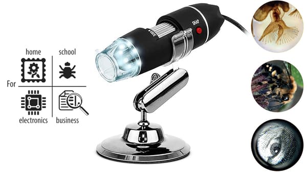 MICROSCOPE USB - USB-mikroskop, opløsning 720p, forstørrelse op til 500x, belysning omkring objektivet, holder, kompatibilitet med PC-computere