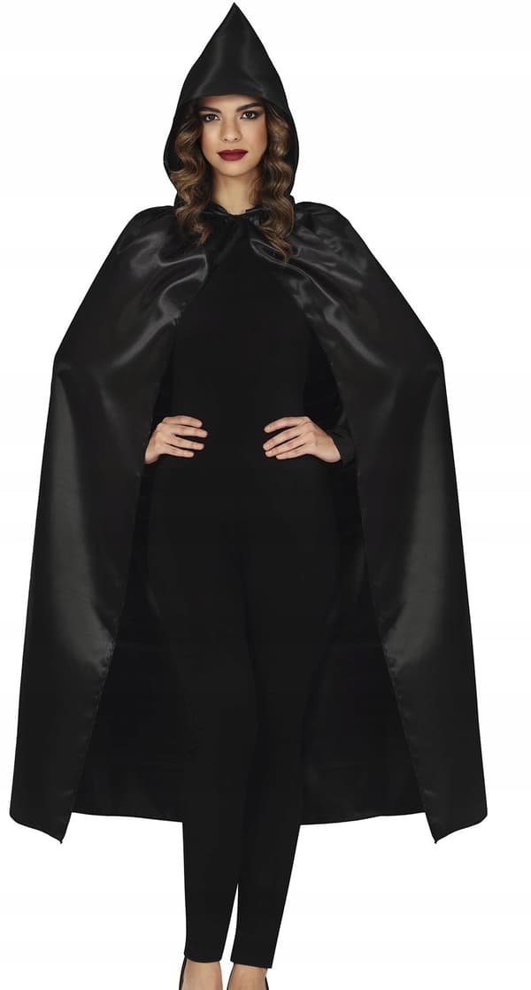 Sort kappe med hætte vampyrheks Halloween 120 cm