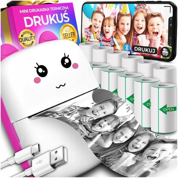 Minikokoinen lämpötulostin, alkuperäinen tulostus valokuville, muistiinpanoille + 11 rullaa