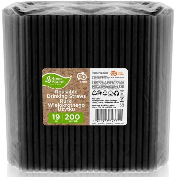 Återanvändbara sugrör i plast, svarta x200