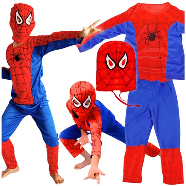 Spiderman-kostym för karneval, förklädnadskostym, Spider-Man-mask, barn 3 i 1 M