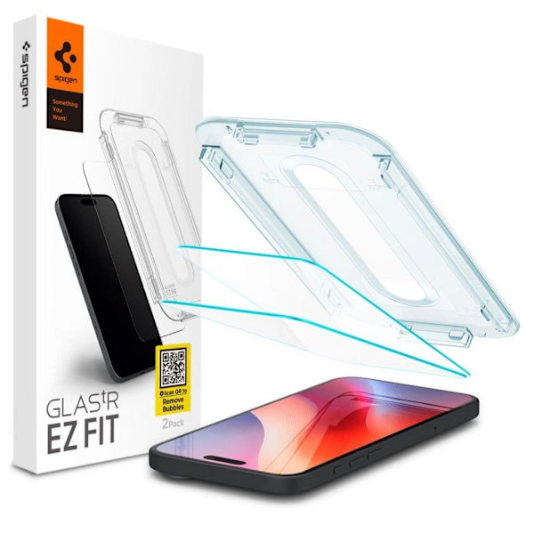 Spigen iPhone 17/17 Pro/16 Pro Glas.tR EZ Fit Skärmskydd i härdat glas, 2-pack