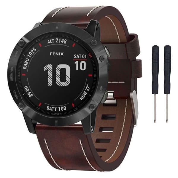 Nahka Kellon ranneke pin Garmin Fenix 6X/6X Pro - Ruskea