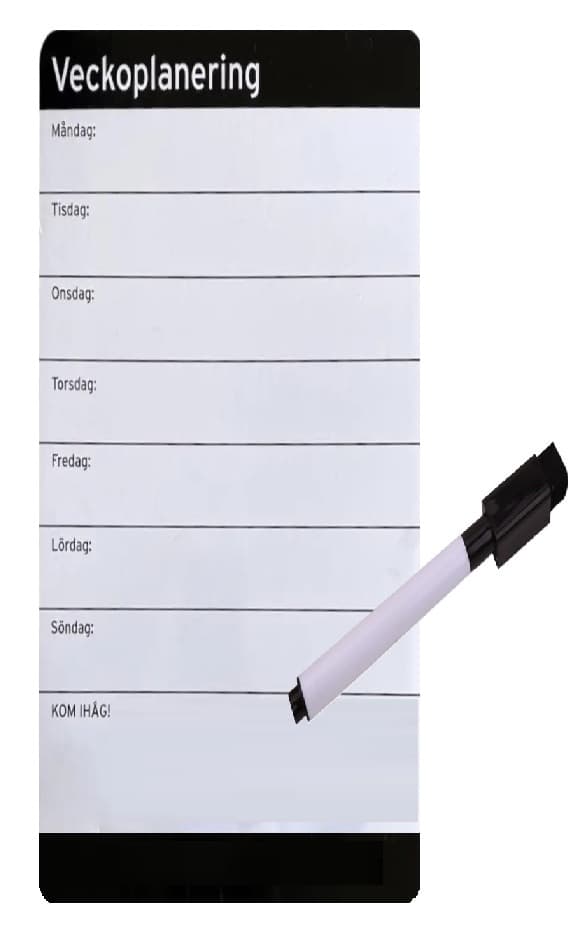 Magnetisk Whiteboard för Veckoplanering . Inkl. Whiteboardpenna m Sudd