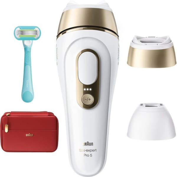 Hårborttagning med pulserande ljus - BRAUN - Silk·expert Pro 5 PL5221 - IPL - SkinProtect-sensor - Vit och Guld