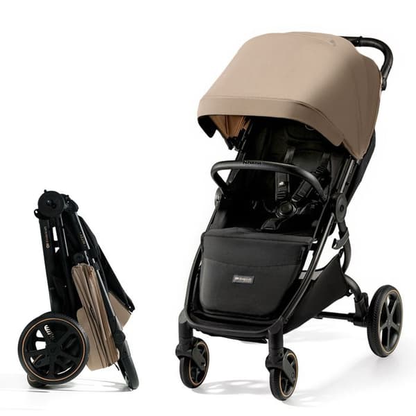 Barnvagn med kanter upp till 27 kg, Kindercraft MITZY, Enhandspackning, Stora fjädrande hjul utan uppblåsning, Beige