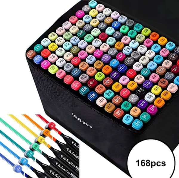 168-pak Dobbeltsidede Tuscher med Etui – Farve, Skitsering & Illustration