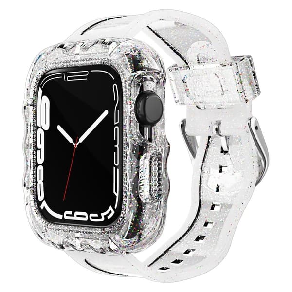 Mjuka TPU-armband med fodral - Apple Watch Series 1-9 (42mm-45mm) - Glitter Transparent