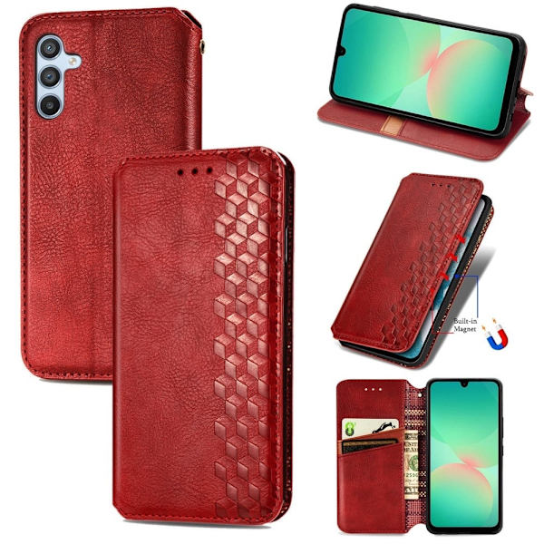 Läder Samsung Galaxy A26 fodral med romb-design - Röd