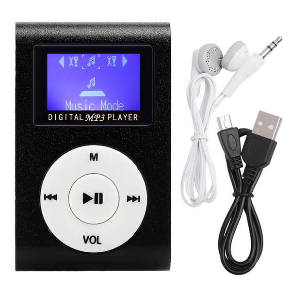 0,8 tums LCD-skärm Mini Bärbar MP3-musikspelare Metall Mini Clip MP3 Stödjer Minneskort med 3,5 mm Hörlurar