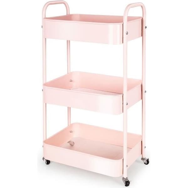 Rullvagn med 3 nivåer i rosa, med hjul och handtag, 41 × 30,5 × 76 cm — Kök / Tvättstuga
