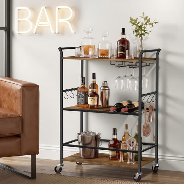 Serveringsvogn med vinstativ og glassholder, stål, 64,5 x 32 x 85,5 cm