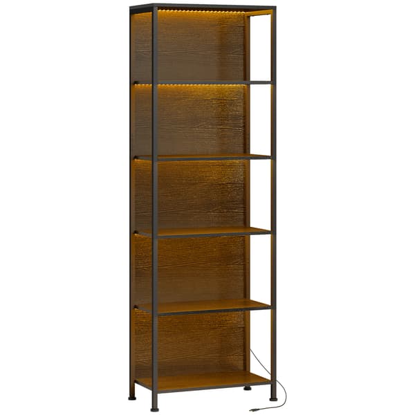Bokhylla, 60x30x179 cm, Svart, LED-belysning
