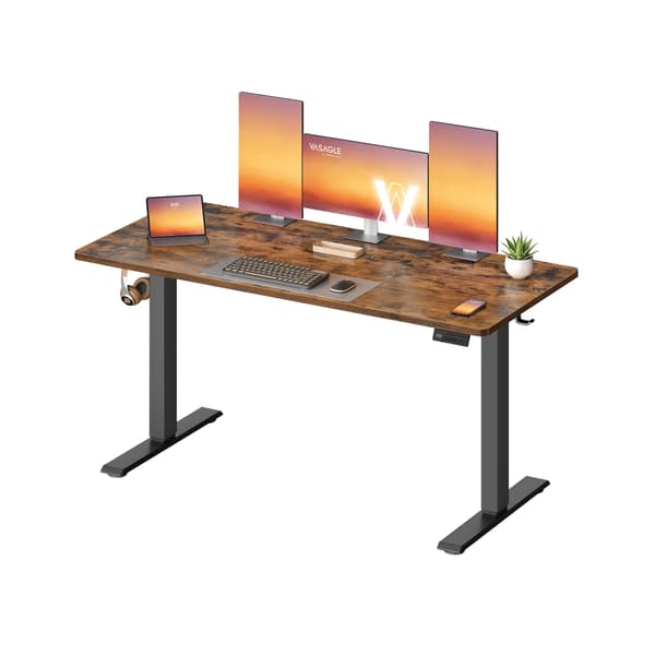 Høydejusterbart skrivebord, 140x60x72-120 cm, brun, tre og stål