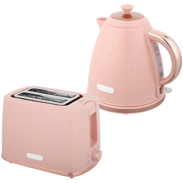 Vattenkokare och brödrost set, 24,2x19,5x23,4 cm, rosa, polypropen rostfritt stål