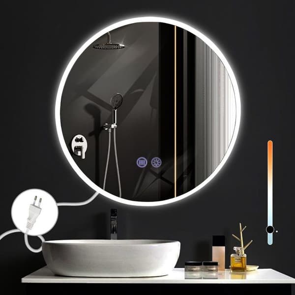 Badrumsspegel - NETTLIFE - Rund 50 cm - LED IP44 - Taktile - Dimbar