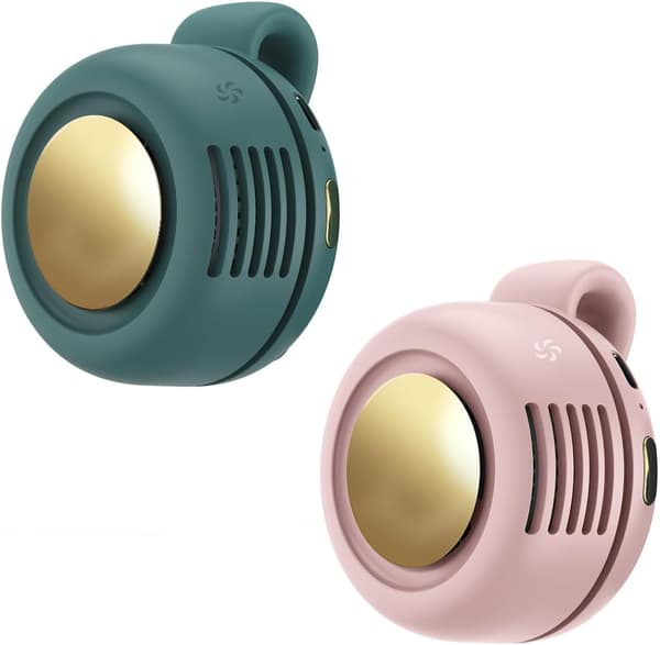 2-pack bärbar clip-on fläkt USB uppladdningsbar mini bladlös fläkt 360° roterande 3 hastigheter tyst kylning för resor kontor