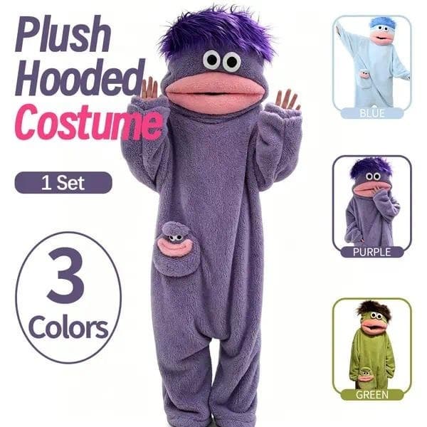 Roliga Big Mouth Monster Onesie Pyjamas för barn och vuxna - Mjuk plysch korallfleece, perfekt för cosplay eller Halloween-kostymer, Lila, XL (175–185