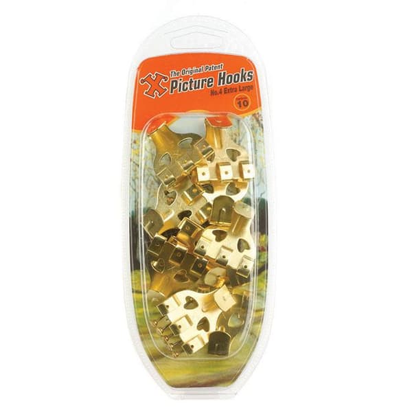 X Picture Hooks No 4 Brass Plated 10pk