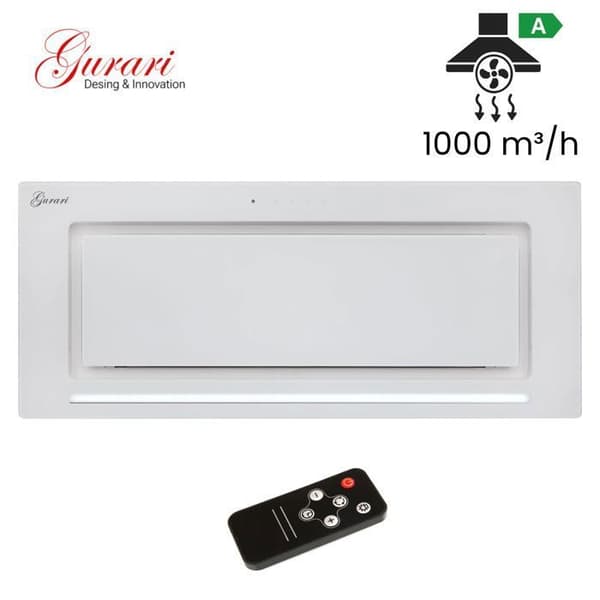 Inbyggd köksfläkt 70 cm GURARI GCH 217 + Fjärrkontroll • Klass A • Vit glas • Takfläkt 1000 m³/h