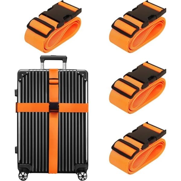 Set med 4 orange säkerhetsremmar i nylon för bagage - Justerbara säkerhetsremmar - Robust resetillbehör
